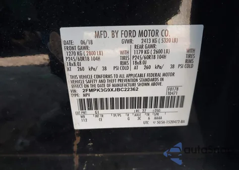 2018 Ford Edge Se from USA, damaged, VIN 2FMPK3G9XJBC22362